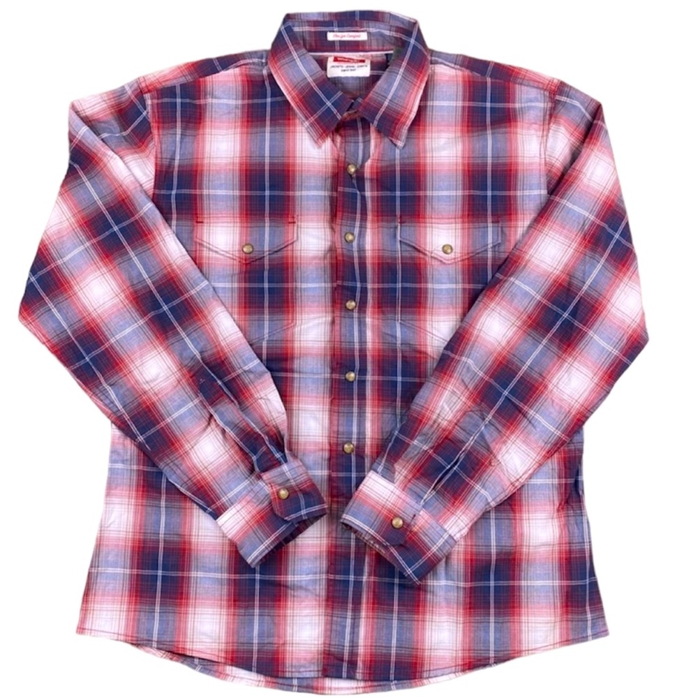Wrangler Men's Shirt Pearl Snap Button Down Long Sleeve Western Plaid Cowboy